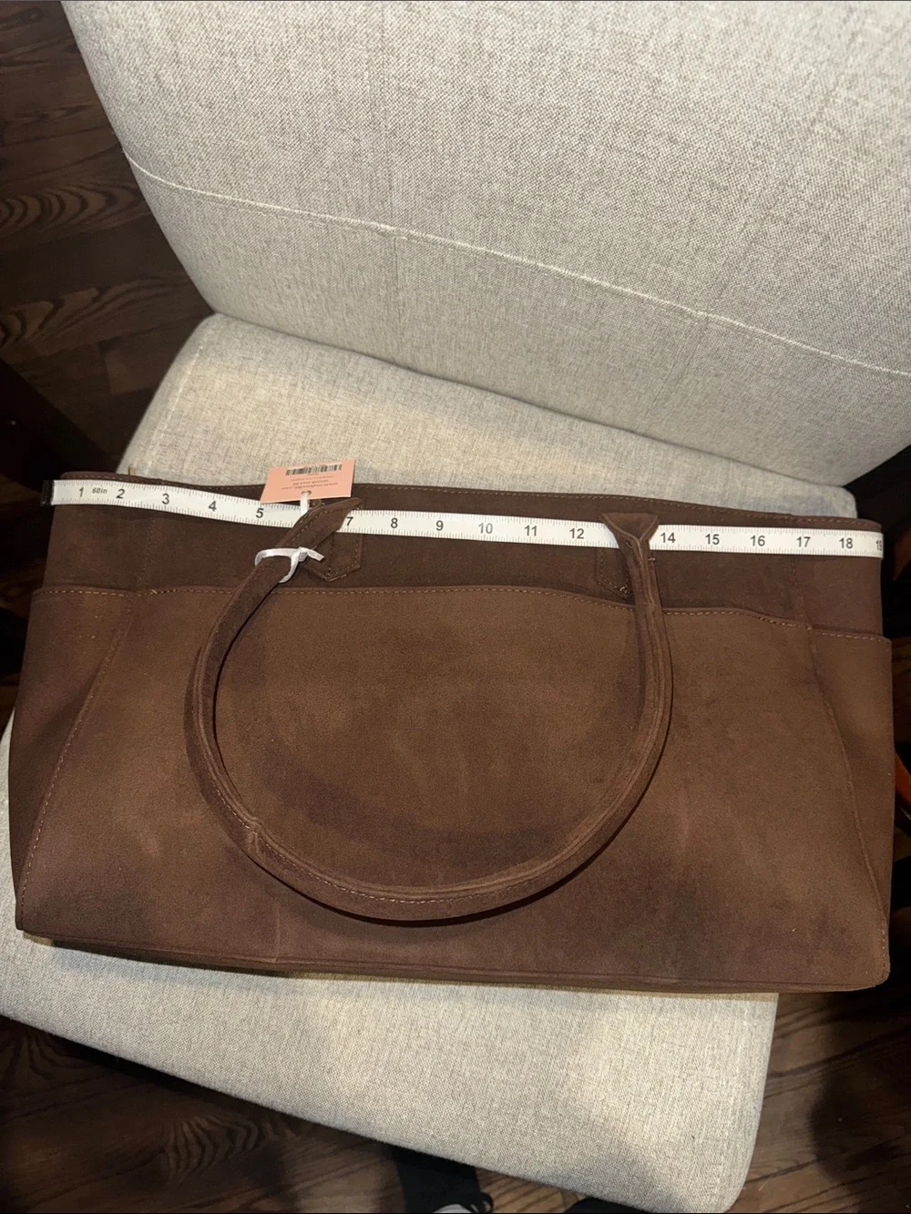 Mali+Lili Brown Faux Suede Tote Bag with Double Top Handles And Pockets. NWT